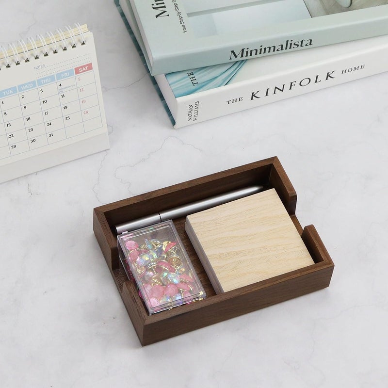 MultiBey Walnut Wood Sticky Notes Holder for Desk, 4x6 Inch Self -Sticky Note Memo Holder, Wooden Sticky Note Dispenser Office Desk Organizer for Dorm Room Office Home School (S) - Image 3